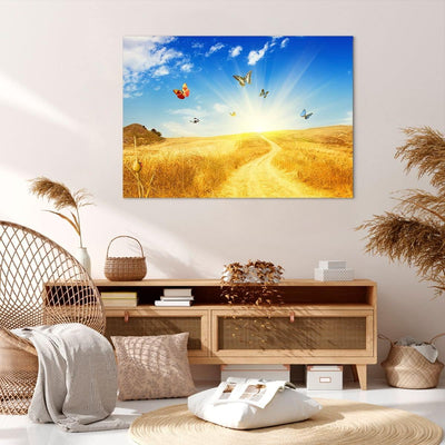 Bilder auf Leinwand 100x70cm Leinwandbild Schmetterlinge Wiese Gras Gross Wanddeko Bild Schlafzimmer