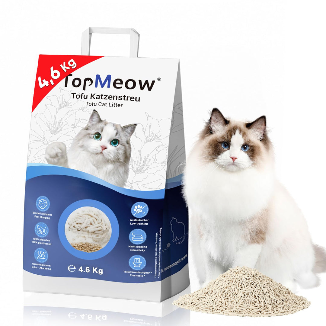 Tofu Katzenstreu 4,6 kg – klumpend, staubarm, pflanzliche Katzenstreu mit schneller Klumpenbildung,