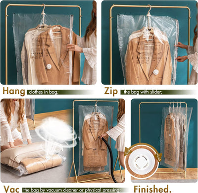 TAILI Hängende Vakuumbeutel für Kleidung, 4 Packungen (135x70cm), Vakuumierbeutel Kleidung für Anzüg