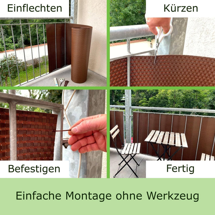 workingHOUSE Terrassen Balkonbespannung Meterware 70 cm Höhe - Sichtschutz aus Polyrattan, Sichtschu