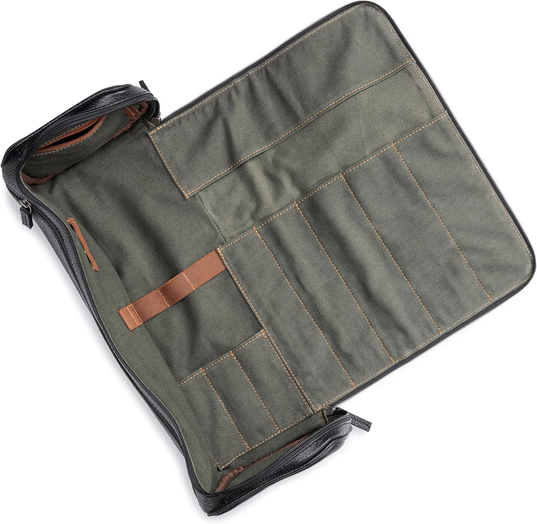 Angus Stoke Premium Messerkoffer aus Leder, XXL Messertasche mit vielen Extras und Stauraum, Koch-Ro