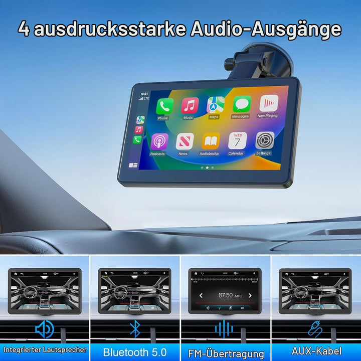 7" Drahtloses Tragbares Car Play Display für Apple CarPlay &amp; Android Auto mit Bluetooth, Mirror Link