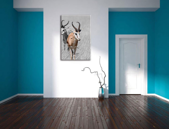 Pixxprint Tiere in Savanne, Rehe, Afrika als Leinwandbild/Grösse: 120x80 / Wandbild/Kunstdruck/ferti