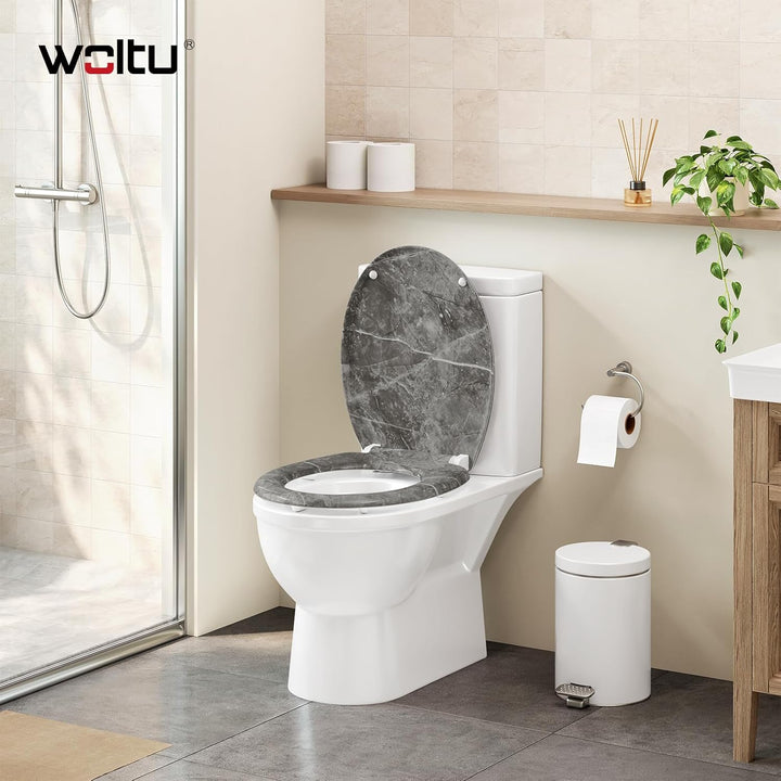 WOLTU Toilettendeckel mit Absenkautomatik, WC Sitz aus Duroplast, O-Form Quick-Release zur einfachen