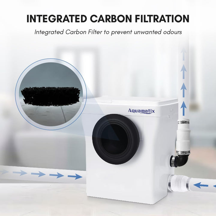 Aquamatix Cubo 400W Hebeanlage 145L/min Abwasserpumpe mit Kohlefilter 3 Eingänge für Toiletten, Wasc