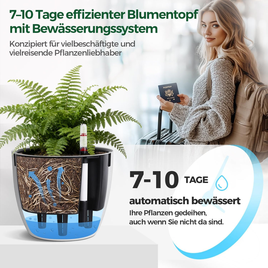 T4U 2Pcs 17,5cm Selbstbewässerungstopf mit Wasseranzeiger, Praktischer Blumentopf für vielbeschäftig