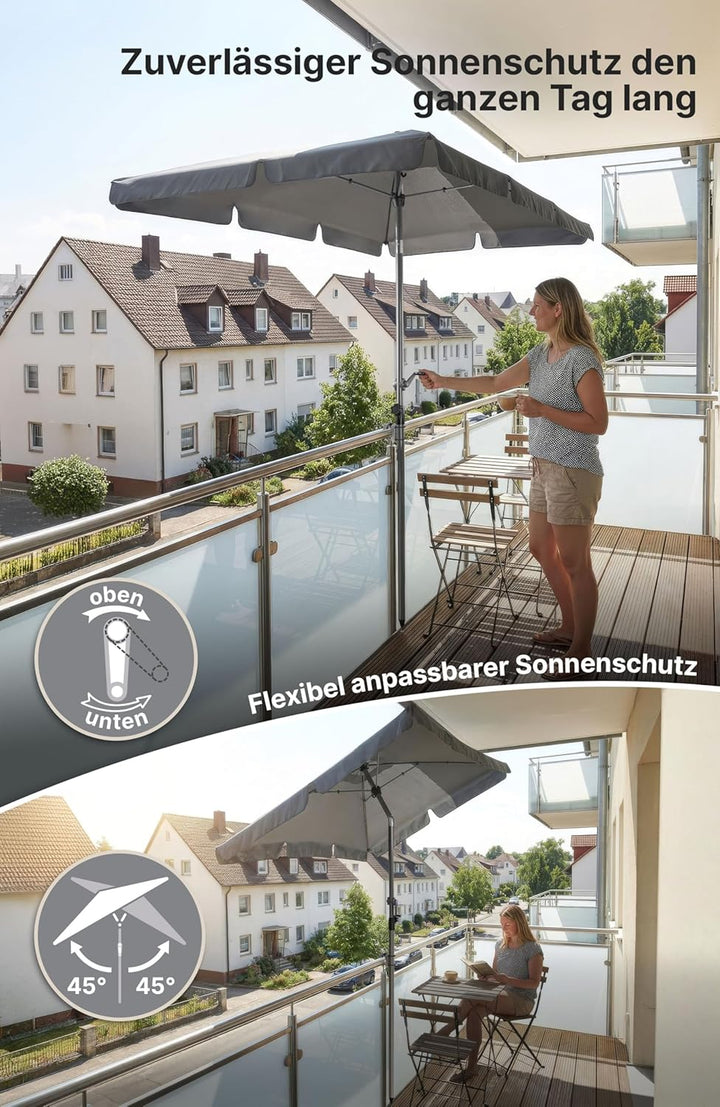 4smile Sonnenschirm Balkon mit Kurbel, Sonnenschirm rechteckig 200x125 cm, Sonnenschutz Balkon mit U