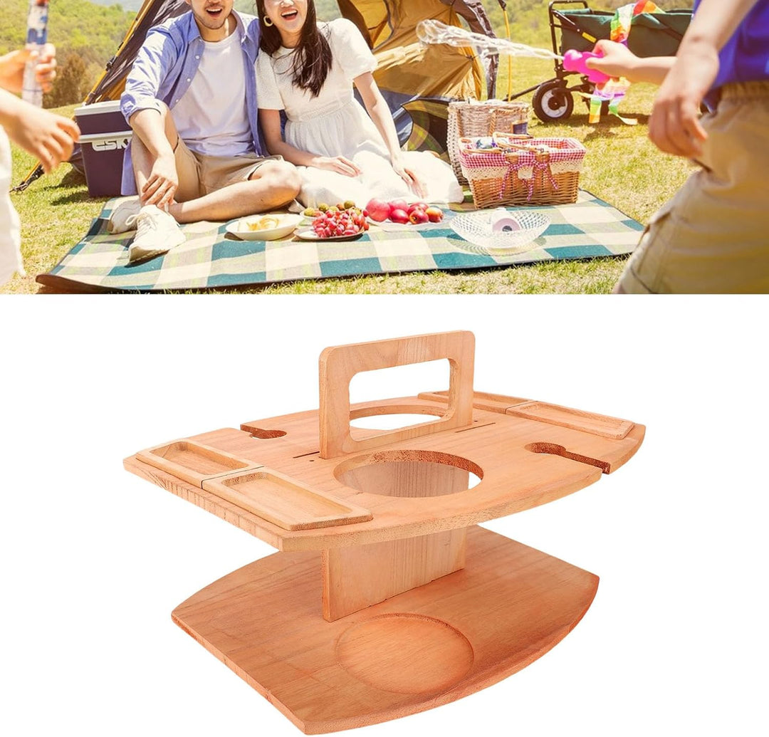 Syrisora Klapper Weinpicknicktisch, Paulownia Wood Wine Stand für Aussen- und Leichtgewichten Tragba
