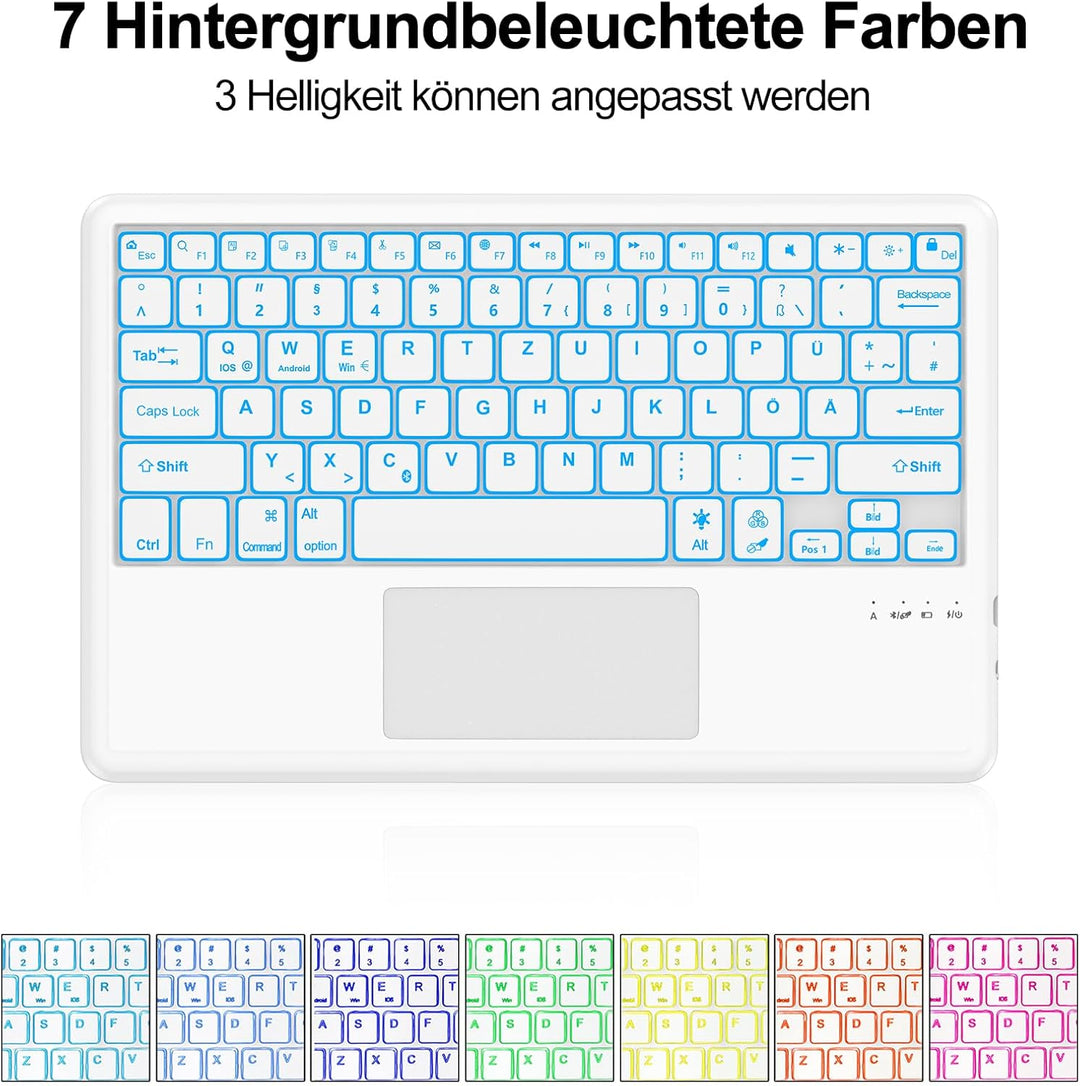 Hülle mit Tastatur für iPad Pro 12.9 (6/5/4/3 Gen), 7 Farben Beleuchtung, Multi Touch Trackpad, Deut