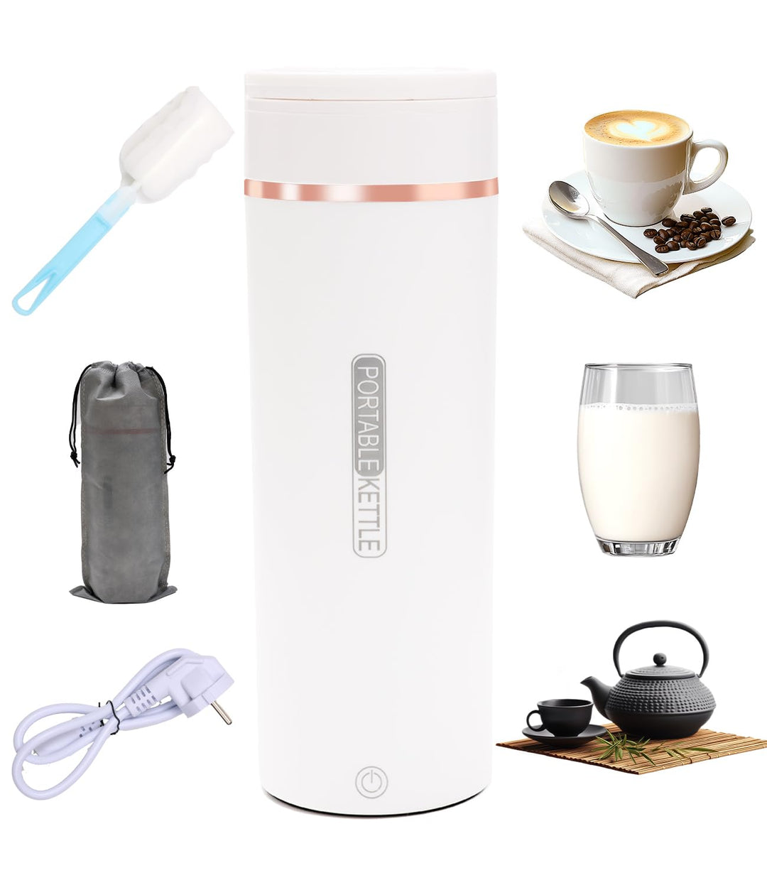 500ML Kleiner Tragbarer Wasserkocher, 3 in 1 Mini Elektrische Wassertasse mit Temperatureinstellung,