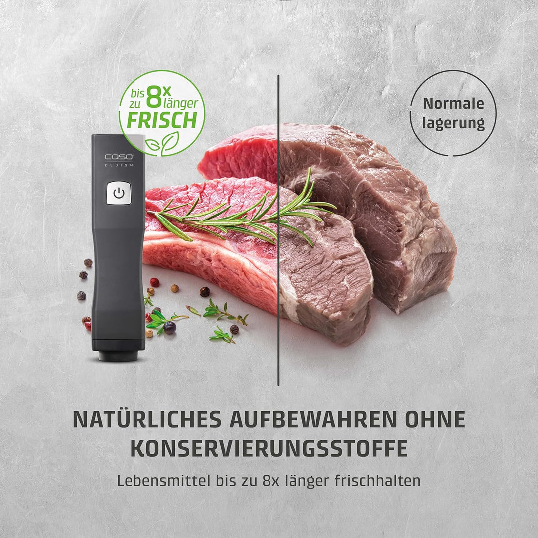 CASO Vacu OneTouch Eco-Set, Handvakuumierer inkl. 3 Vakuumbehälter aus Glas, 10 ZIP-Beutel und Food