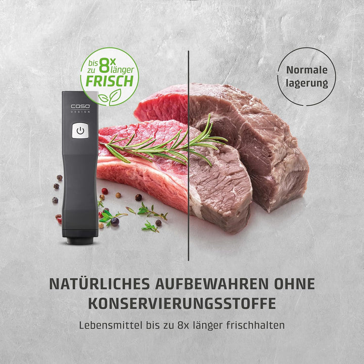 CASO Vacu OneTouch Eco-Set, Handvakuumierer inkl. 3 Vakuumbehälter aus Glas, 10 ZIP-Beutel und Food