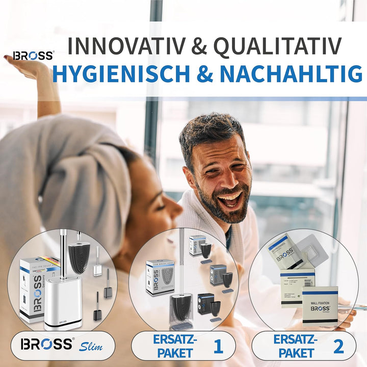 BROSS® Klobürste Silikon - Patentierte Toilettenbürste - Klobürste Weiss - WC Bürste & Klobürstenhal