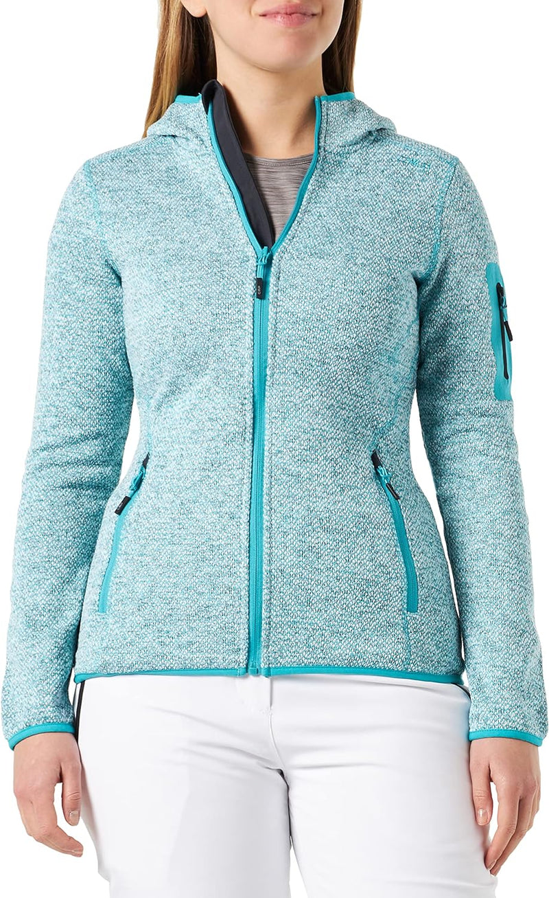 CMP Damen Damen-knit-tech-jacke mit Fester Kapuze WOMAN JACKET FIX HOOD 34 Lagunenweiss, 34 Lagunenw