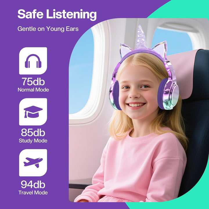JYPS Bluetooth Kopfhörer Kinder, Metallisch Kabellose Kopfhörer Kinder Over Ear mit 74/85dBA Lautstä