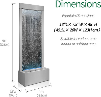 Longrun Large Garden Fountain, Indoor Fountain, Waterfall with App Control, LED Lighting, 45.5 x 20