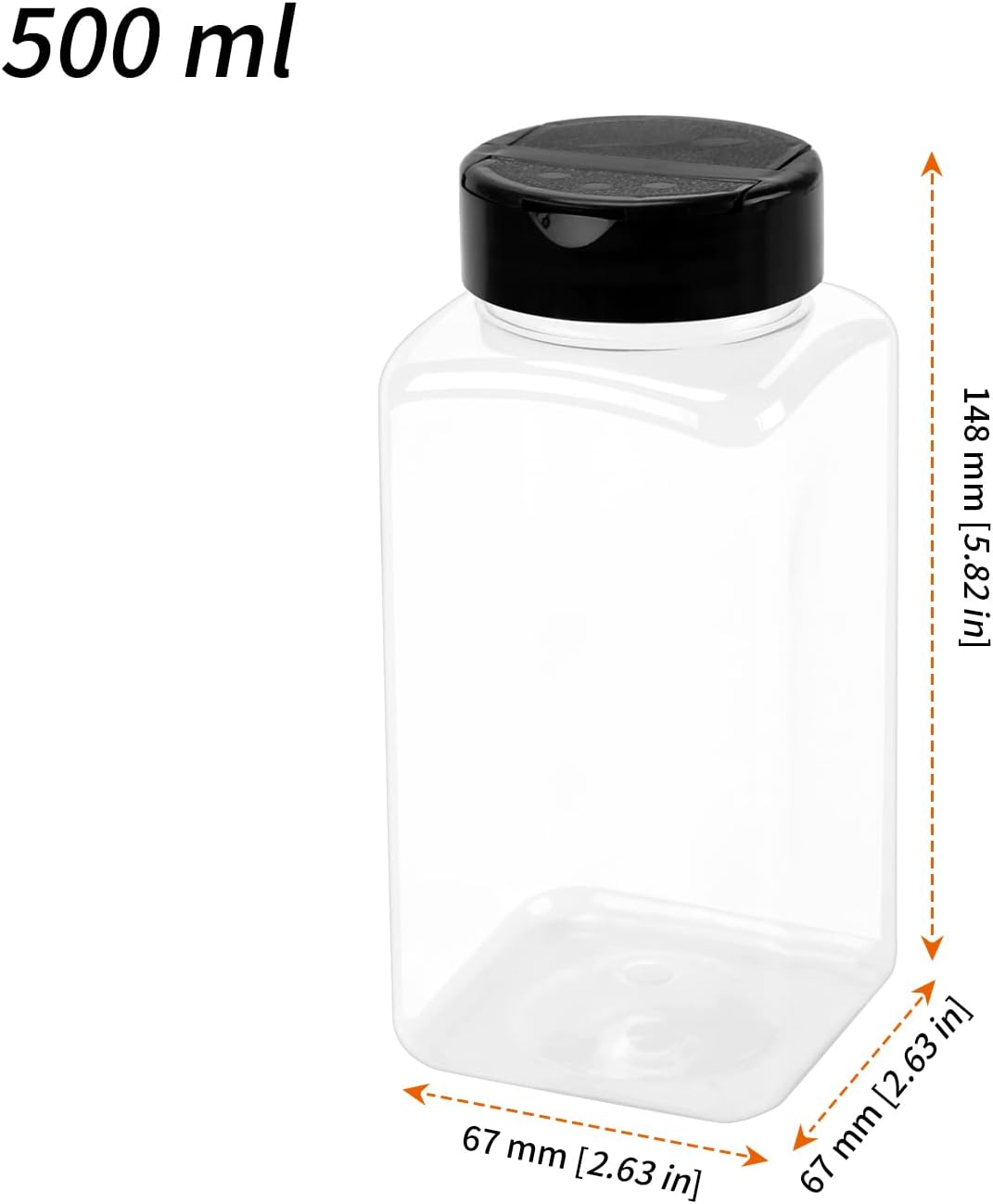 Gewürzstreuer aus Kunststoff, transparent, leer, mit Deckel, für Zucker, Salz, Kräuter, 500 ml, 8 St