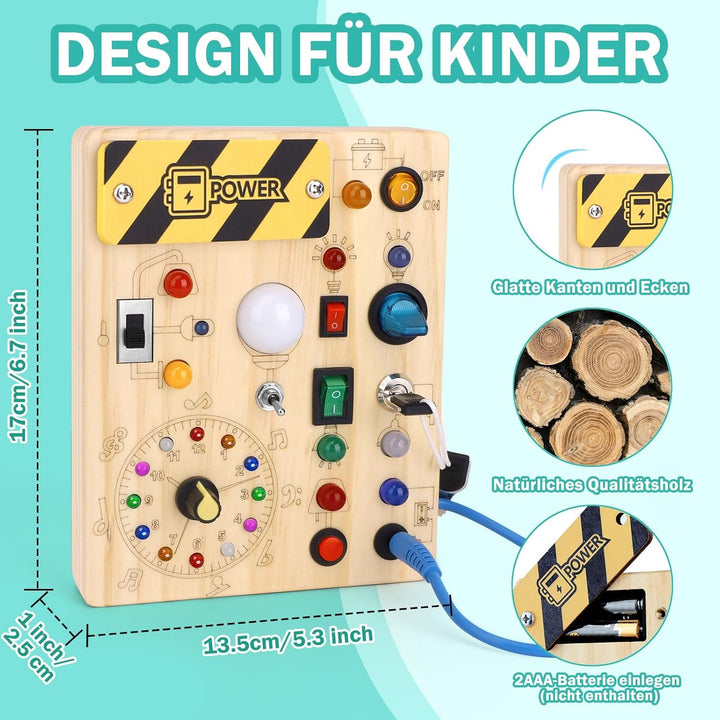 Busy Board Montessori Spielzeug ab 1 jahr Activity Board Holzspielzeug Mit 10 Schaltern und 23 LED L
