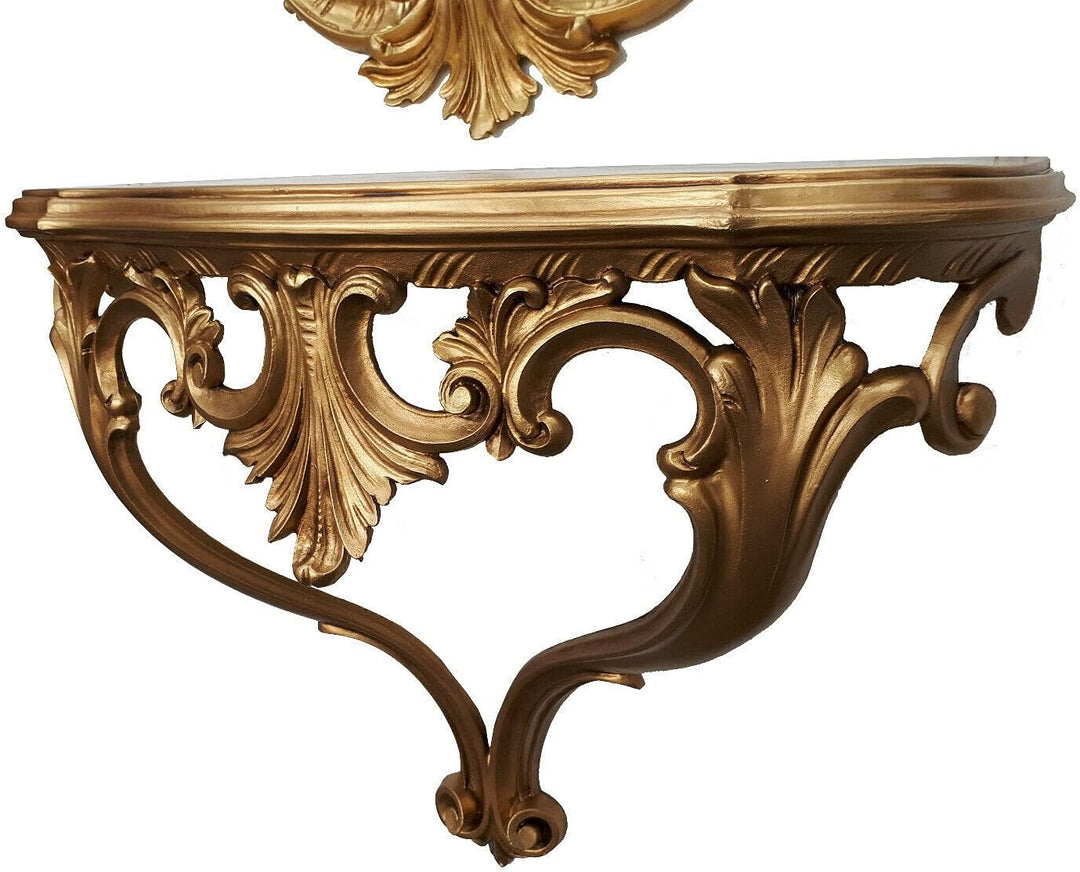 Artissimo GoldWandspiegel + Konsole in Oval Wandkonsole Barock 99x55 Flur Eingangsmöbel Möbel Konsol