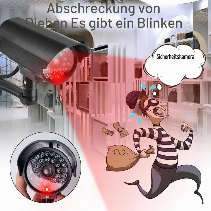 GOMETY 4 Stück Kamera Atrappe Aussen, Fake Kamera mit Rot Blinkender LED, Überwachungskamera Attrapp