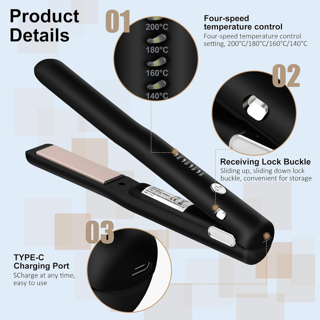 2 in 1 Glätteisen Kabellos und Lockenstab, Keramik Haarglätter zum Locken und Glätten, Mini Tragbare