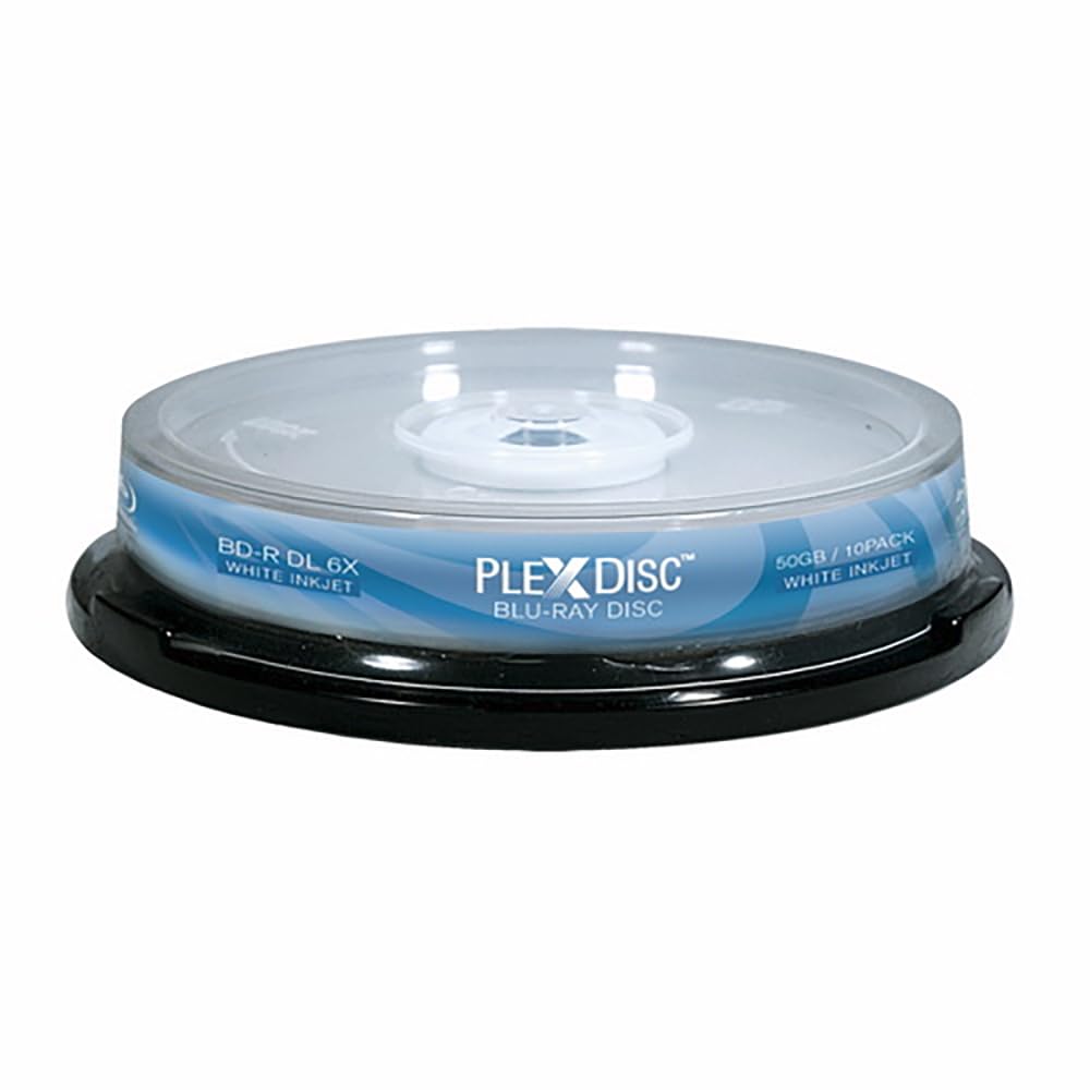 PLEXDISC 645-212 50GB 6X Blu-ray Double Layer White Inkjet Recordable Disc BD-R DL, 10 Disc Spindel