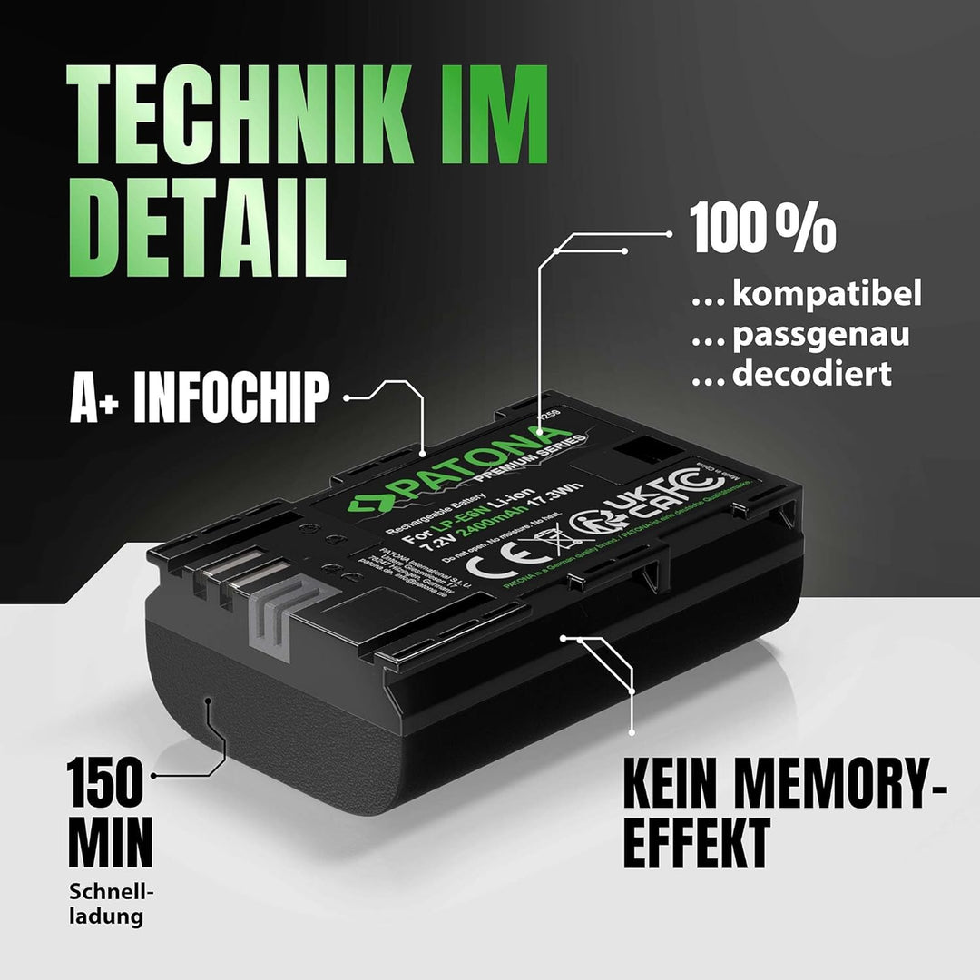 PATONA Premium Akku LP-E6N Ersatz für Canon LPE6N LP-E6 LP E6, 2400mAh Kompatibel mit Canon EOS 5D M