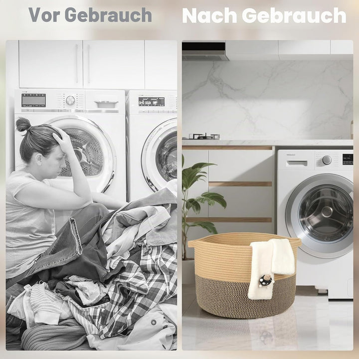 Withosent 100L Wäschekorb Geflochten aus Baumwolle, Wäschesammler mit Henkel, Laundry Basket Aufbewa