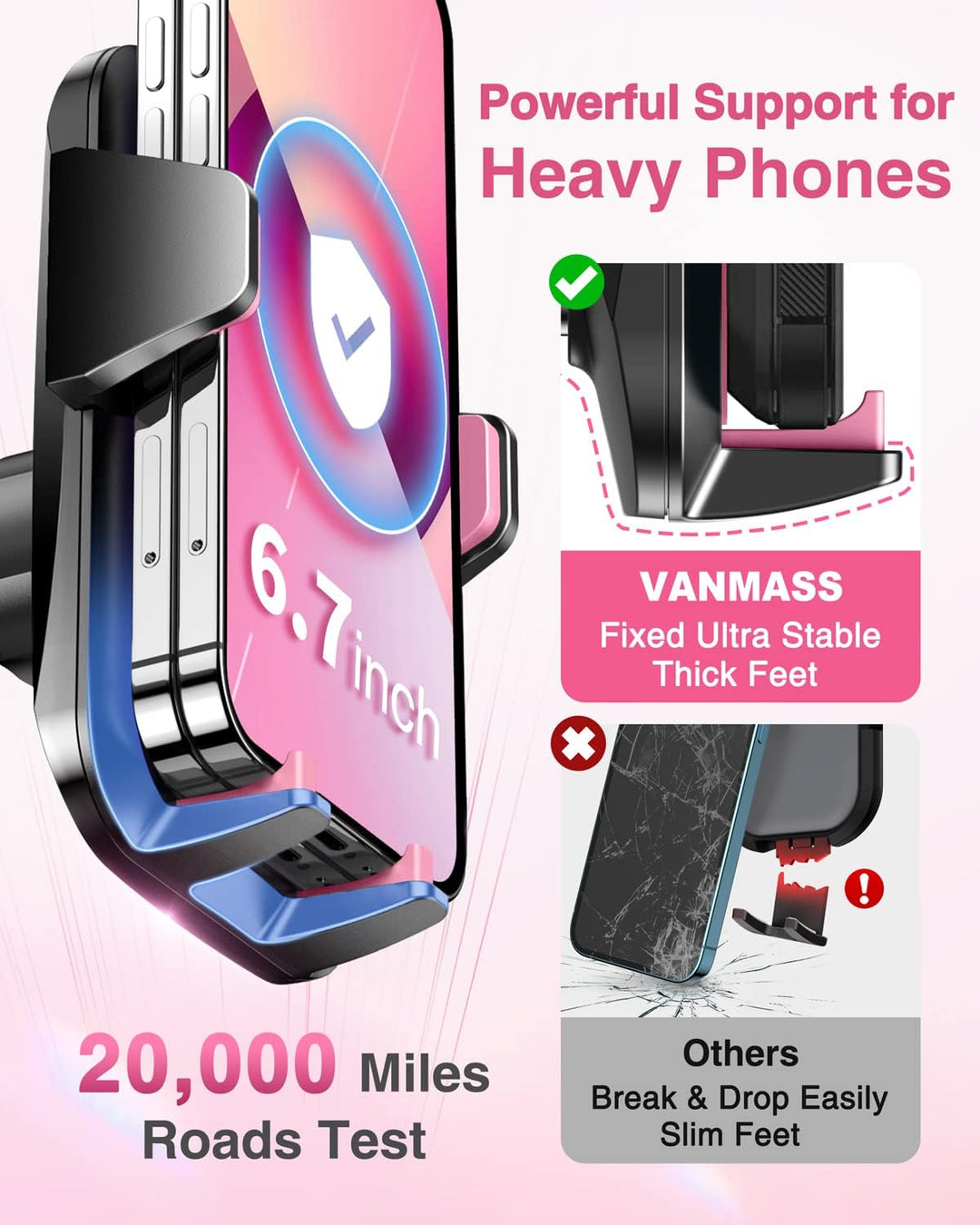 VANMASS Handyhalterung Auto Lüftung 2024 hellrot Handy Halterung Auto 4 in 1 Saugnapf Handyhalter Au