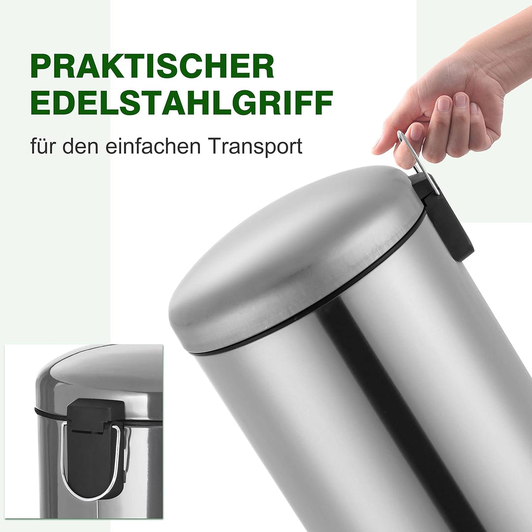 Ribelli 30L Mülleimer aus Edelstahl, Treteimer mit Inneneimer, Soft Closing Mülltrennung Abfalleimer