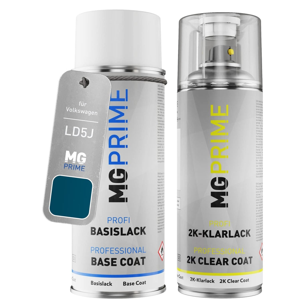 MG PRIME Autolack 2K Spraydosen Set für Volkswagen VW LD5J / D5J / F9 Carribean Blue Metallic Basisl