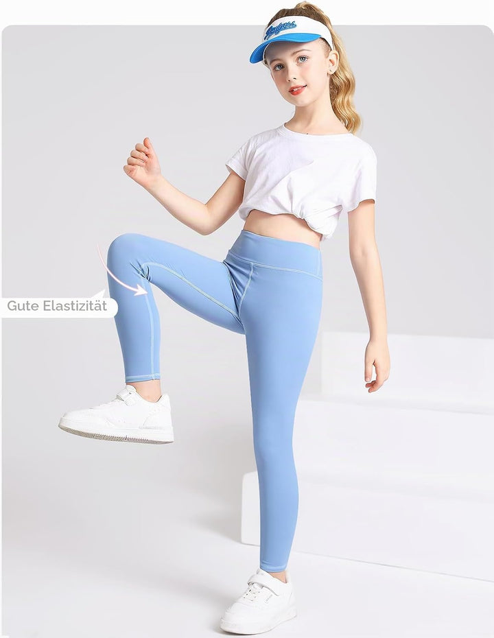 Domee Mädchen Sport Leggings Sporthosen Einfarbig 3er-Pack Kastanienbraun + Hellblau + Grau 6 Jahre,