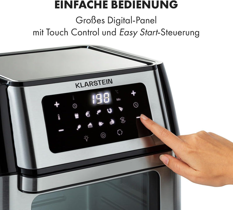 Klarstein AeroVital Fry Heissluftfritteuse,3D-heating System: 1500W,XL-Volumen: 10L, 9 Programme, Co