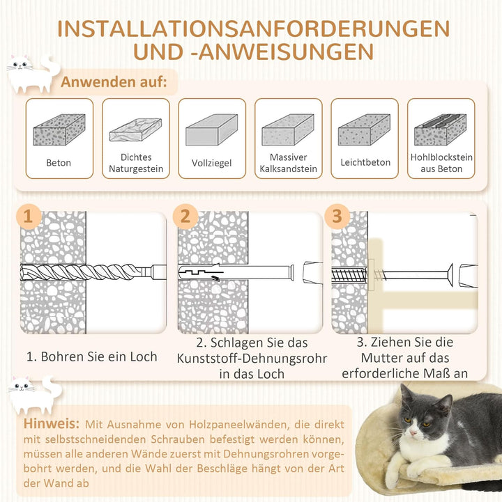 PawHut Kletterwand Katzen, 5-teilig Katzenkletterwand Set, Katzen Wandelemente mit 2 Kratzstämmen, 2