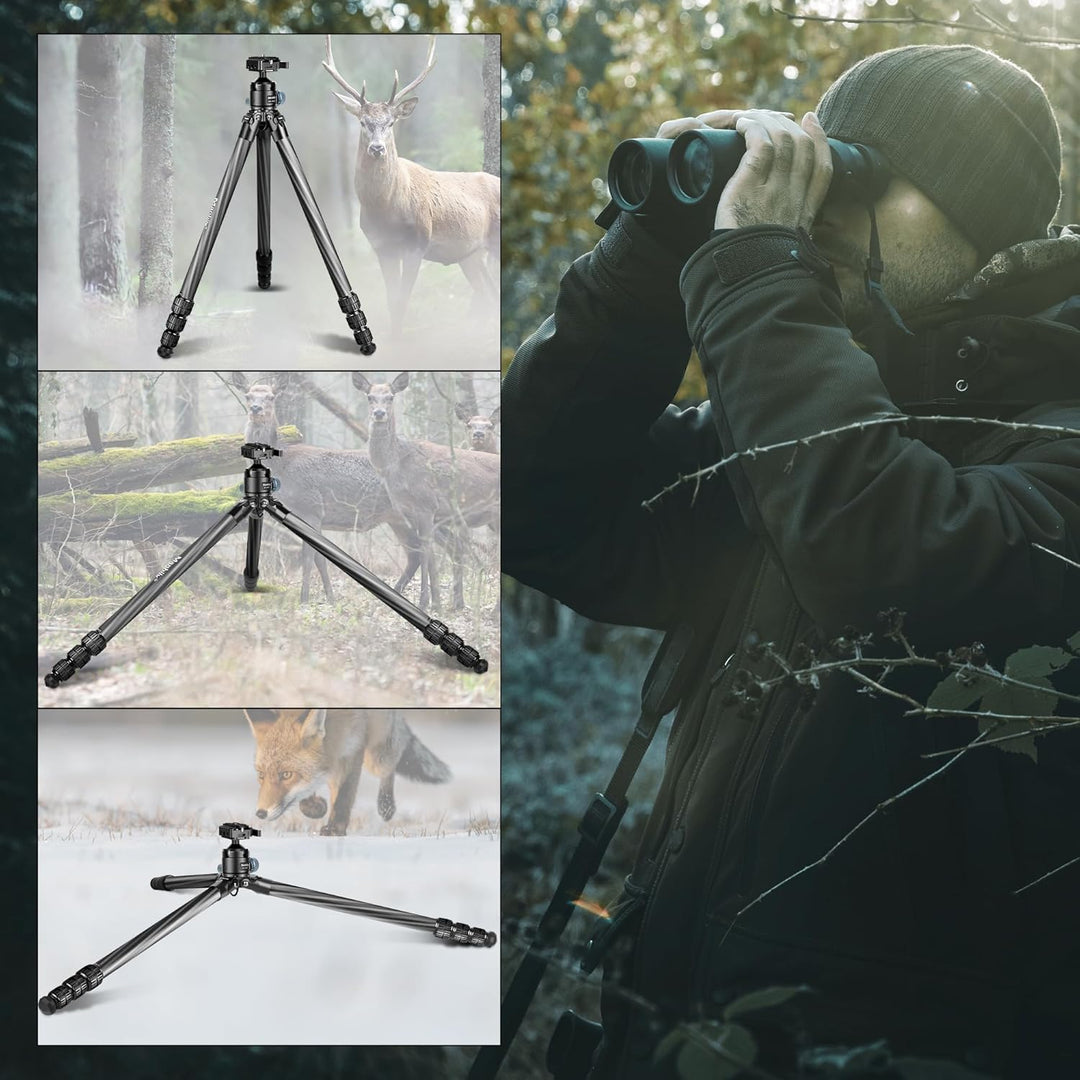 Manbily WZ-324PA Kohlefaserstativ für Aufnahmen, die Jagd, Kamera 158cm, mit Picatinny auf Arca Swis