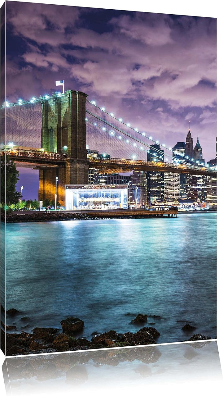 Skyline New York, Format: 100x70 auf Leinwand, XXL riesige Bilder fertig gerahmt mit Keilrahmen, Kun