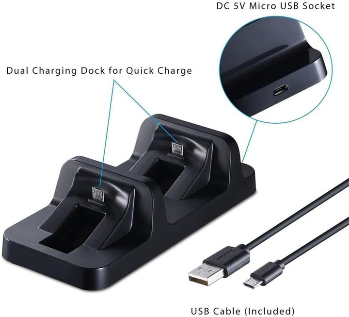 Dual-Ladestation kompatibel mit PS4 / PS4 Slim / PS4 Pro-Controllern, Ladestation für 2 Controller,