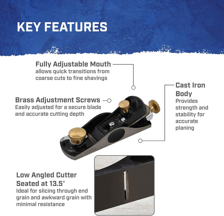 Faithfull 1/2 Block Plane in Cardboard Box, FAIPLANE60C, Black, One size Klassische, Klassische
