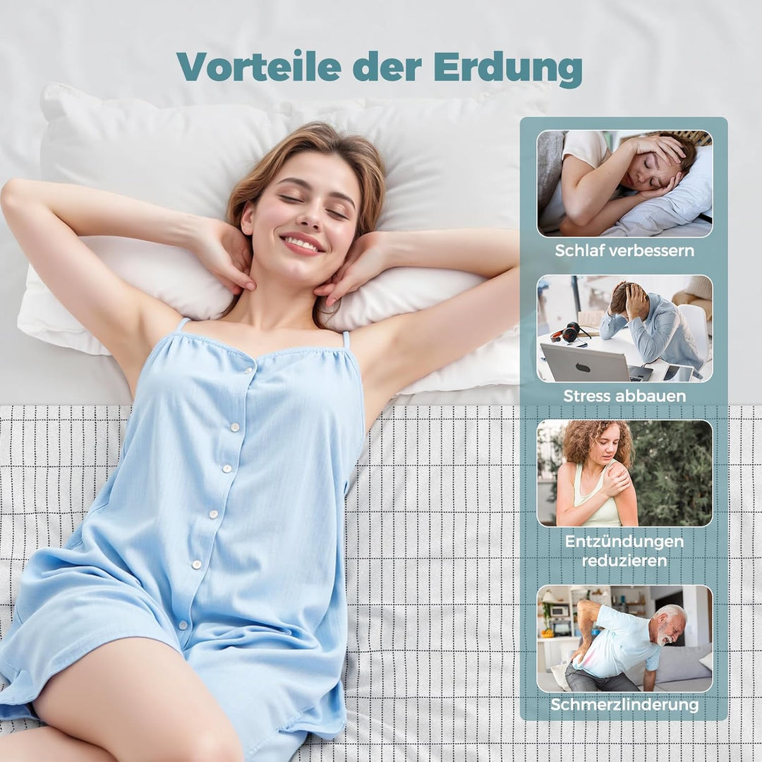 Grounding Mat, Erdungsmatte Erdungslaken fürs Bett, 95% Bio-Baumwolle + 5% Reine Silberfaser, ideal