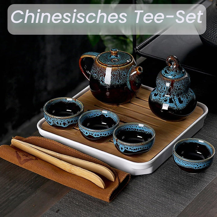 Chinesisches Kongfu Tee Set, Tragbares Porzellan Reise Teeservice mit Teetasse, Teekanne, Teematte B