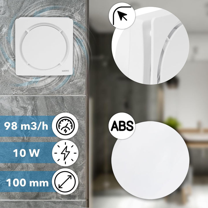 EBERG NUO 100 T Badventilator 100 mm weiss mit Rückschlagklappe, Weiss