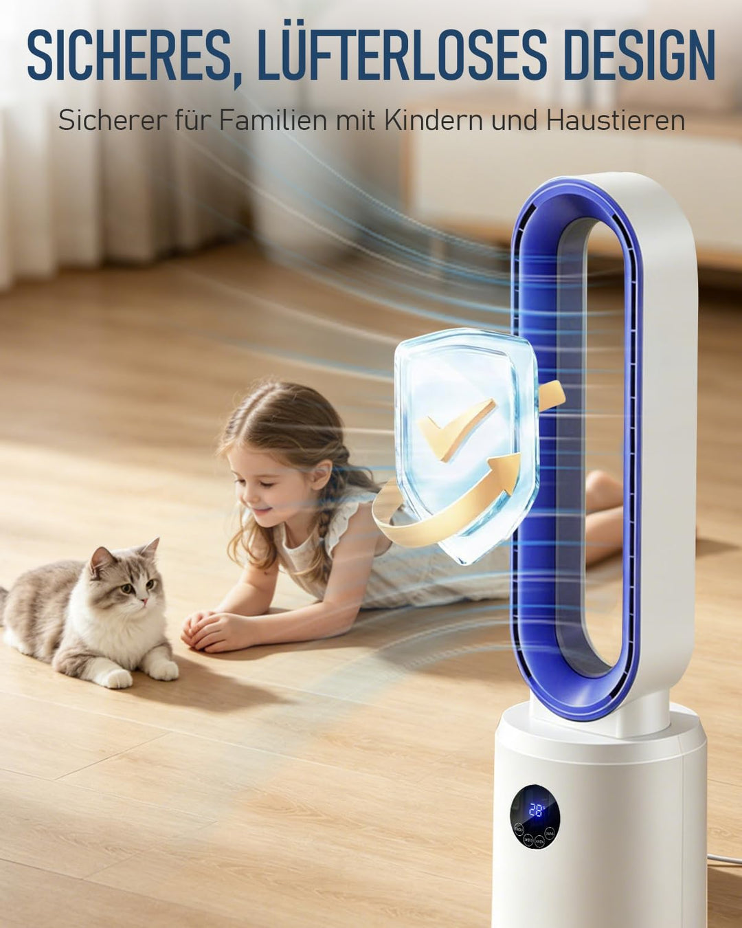 Rotorloser Ventilator, 24 Stufen Leiser Turmventilator Mit Fernbedienung & 12h Timer, Energiesparend
