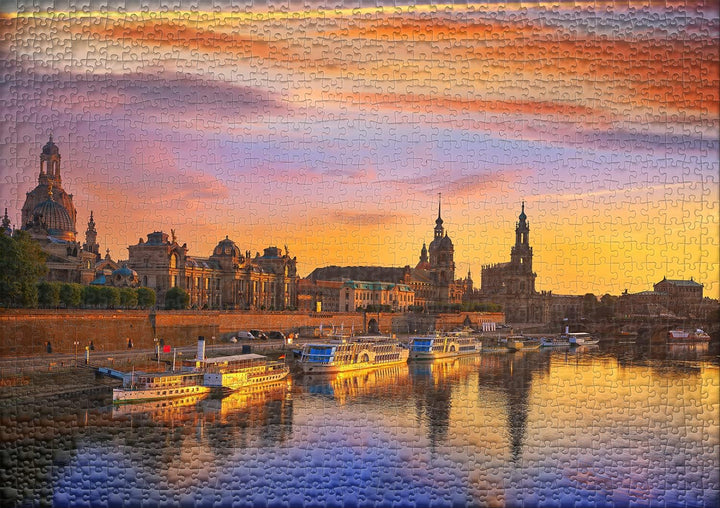 Ulmer Puzzleschmiede - Puzzle „Dresden am Abend“ - Klassisches 1000 Teile Städtepuzzle – Stimmungsvo