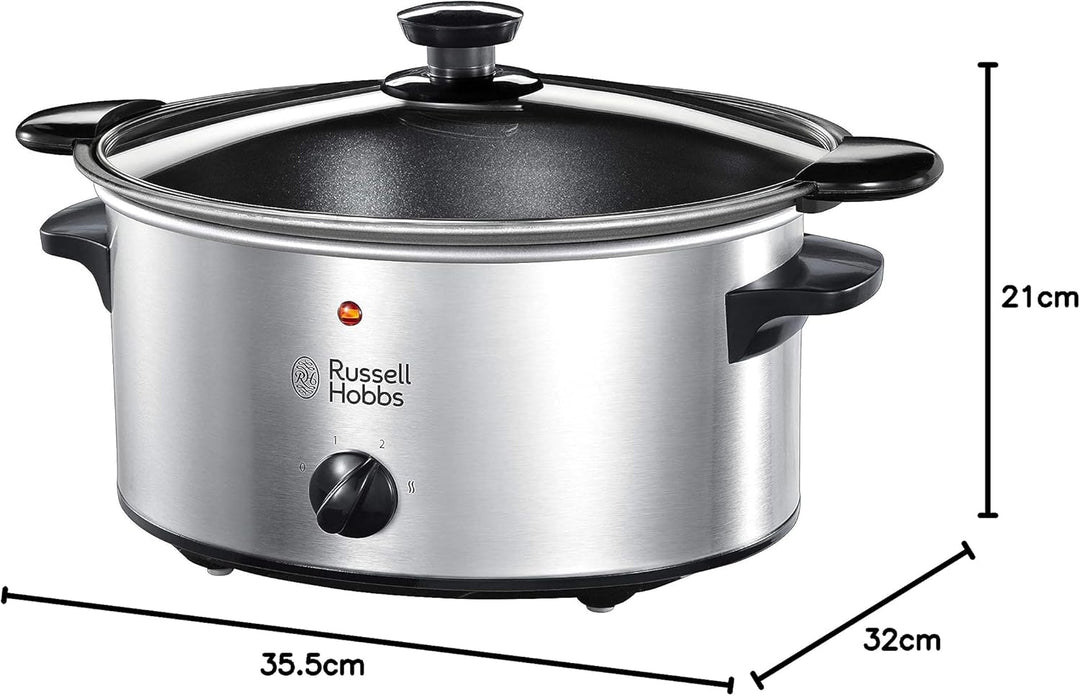 Russell Hobbs Slow Cooker [antihaftbeschichteter 3,5l Gartopf] Schongarer Edelstahl (3 Temperaturein