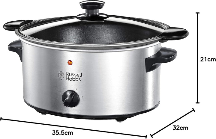Russell Hobbs Slow Cooker [antihaftbeschichteter 3,5l Gartopf] Schongarer Edelstahl (3 Temperaturein