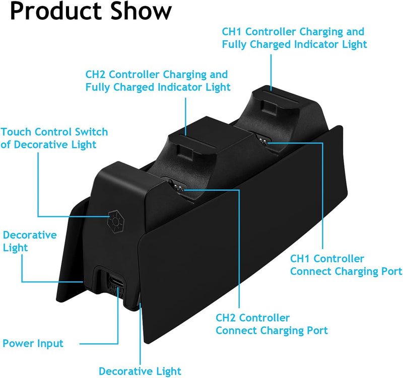 Mcbazel Dual-USB-Ladestation für PS5 Controller DualSense-Controller-Ladestation mit LED-Licht-Anzei