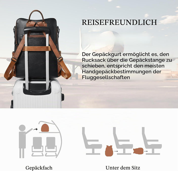 Shrrie rucksack damen elegant geeignet für 15,6Zoll-Notebooks Langlebig wasserdicht Damen aus Leder