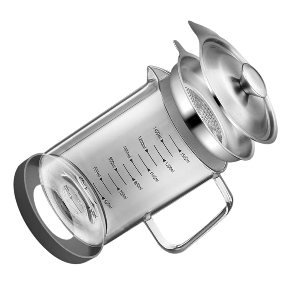 BESTonZON Fetttrennkanne Glas Ölsieb Topf Transparent Kanne mit Sieb 1500ml Behälter Fettbehälter La