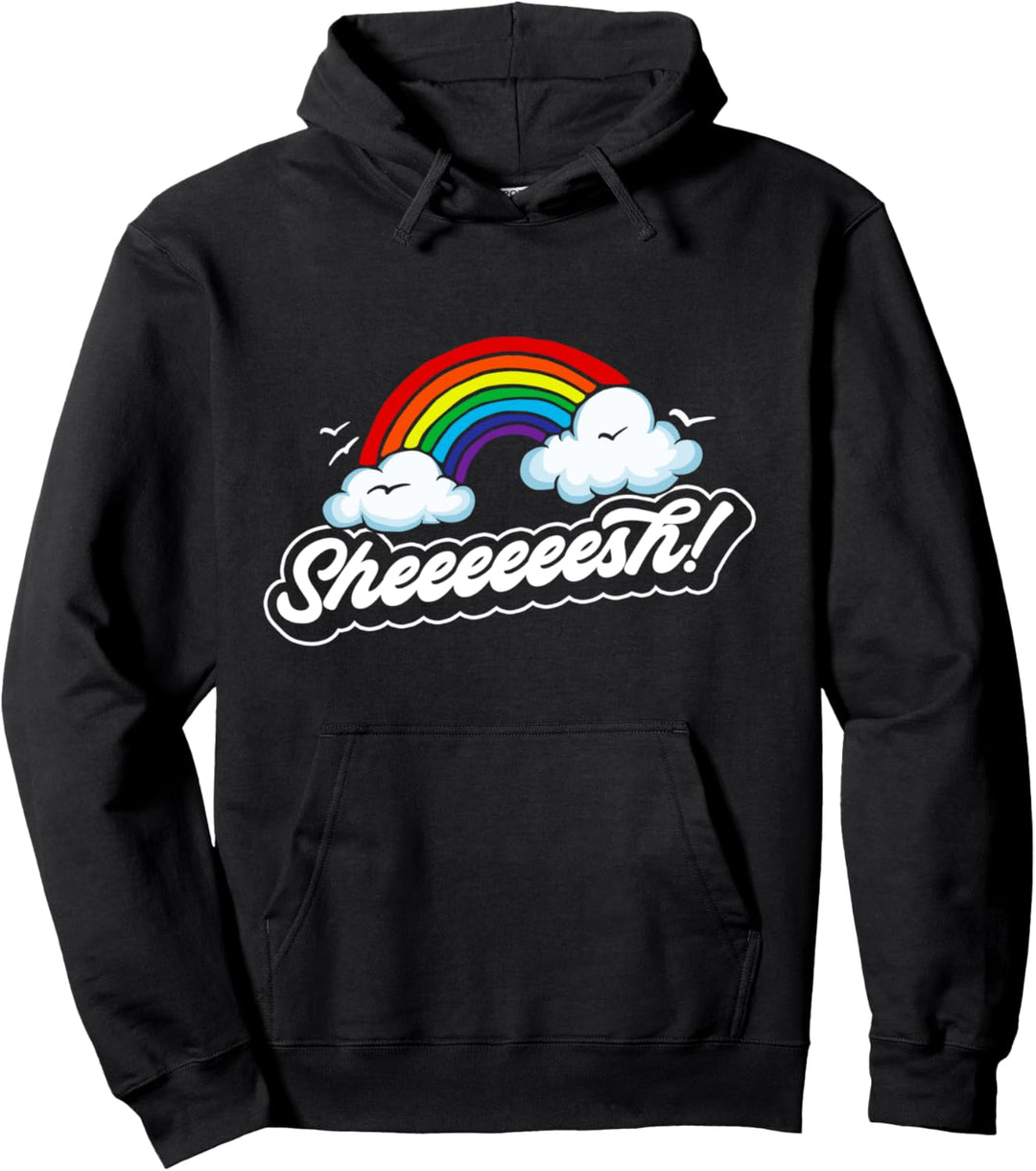 Sheesh! Funny Trend Exclamation Vintage Eighties Rainbow Pullover Hoodie