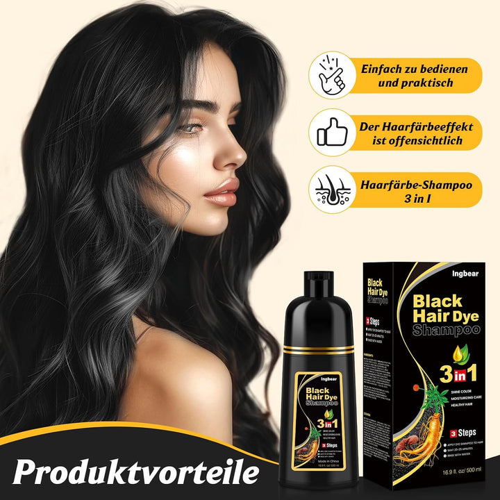 Schwarzes Haarfärbeshampoo für Graues Haar, Sofort Haarfarben Shampoo für Männer und Frauen, Black H